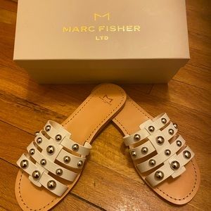 Brand New White Leather Slides size 8